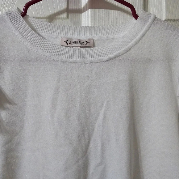 Nanette Lepore White Knit Sweater w/ Layered Chiffon Ruffle Sleeves, EUC! - Picture 6 of 10